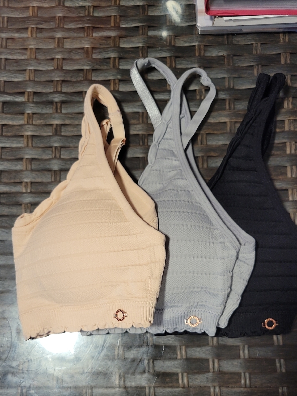 Danskin Ribbed Wireless Bralette in Beige,Black And Gray
